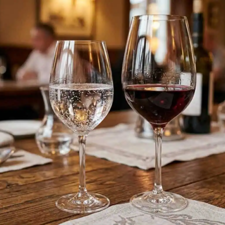 Copa de vino tinto y agua